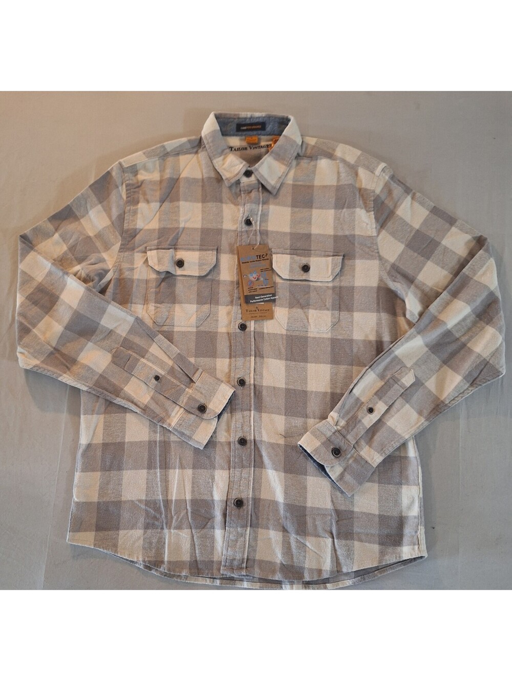 NWT $98 Tailor Vintage Luxe Performance Check Flannel Airotec Stretch Shirt sz M